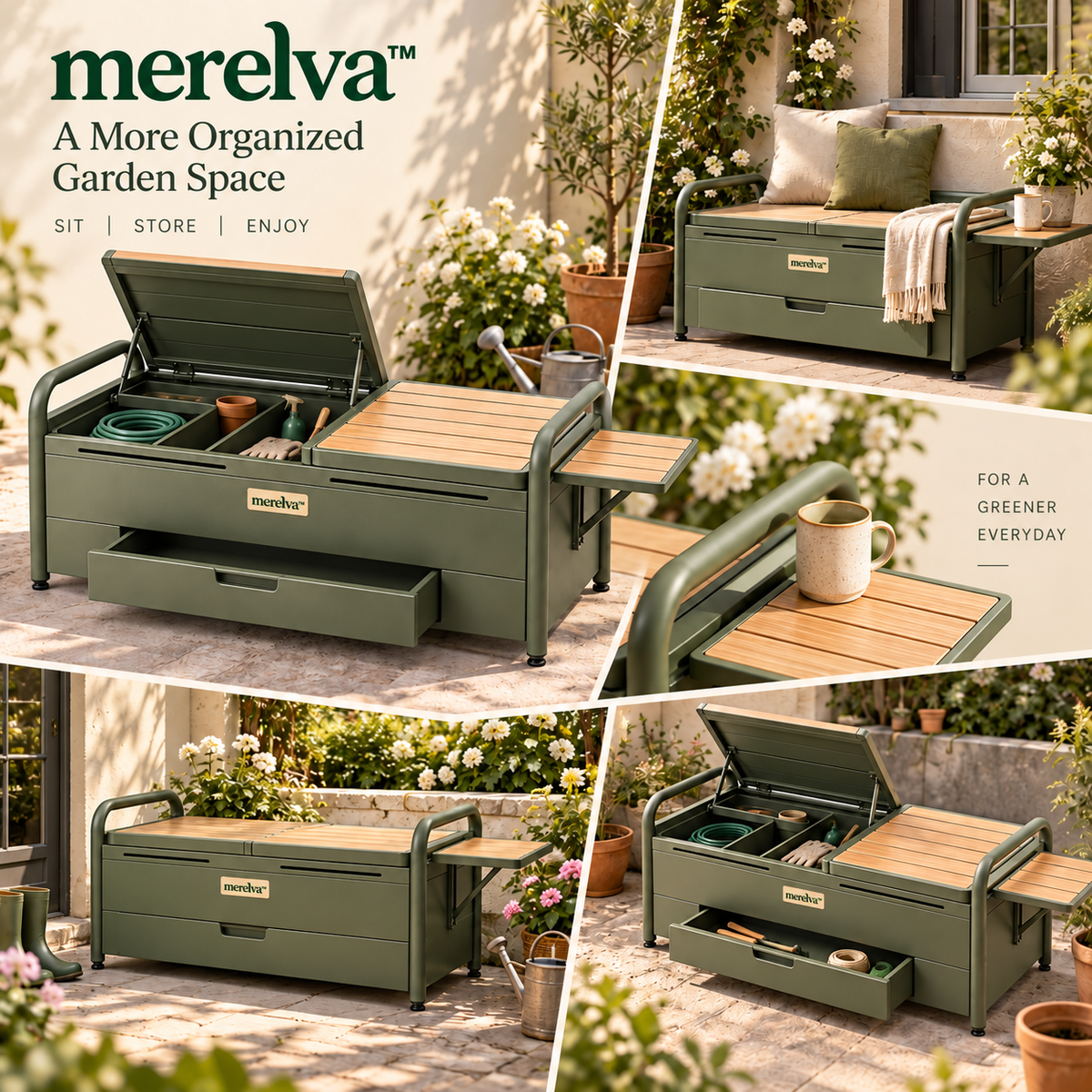 merelva™ Spacious Garden Storage Bench