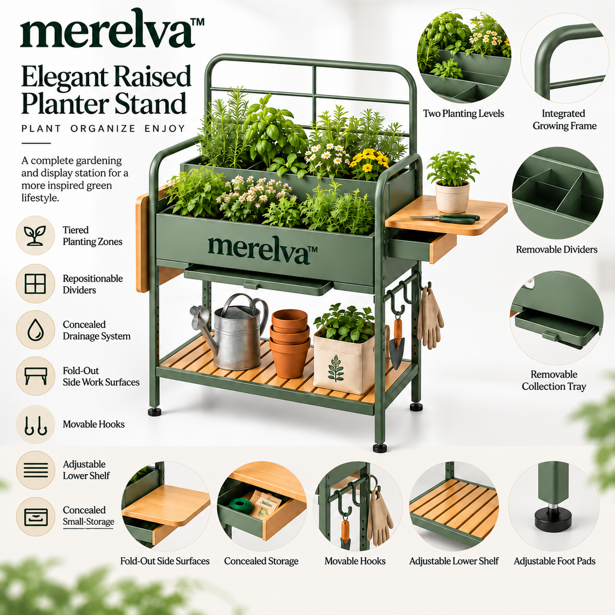 merelva™ Elegant Raised Planter Stand